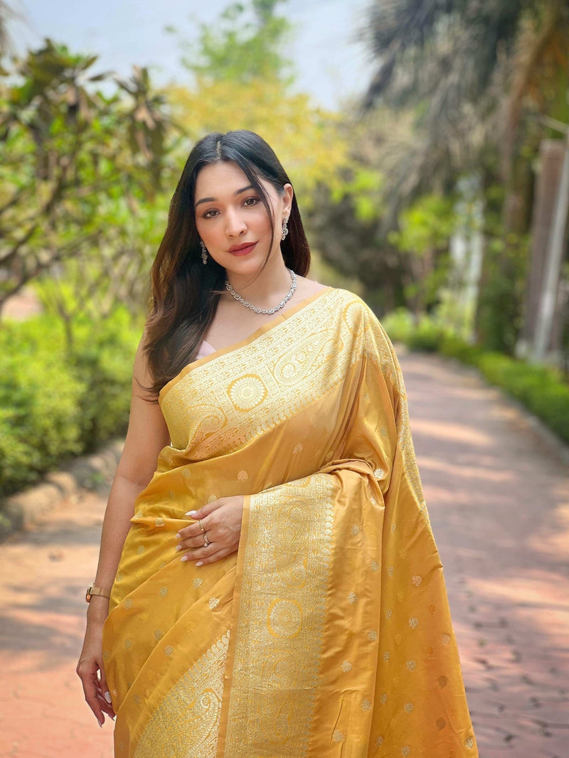 Womenline Yellow Color Banarasi Silk Saree