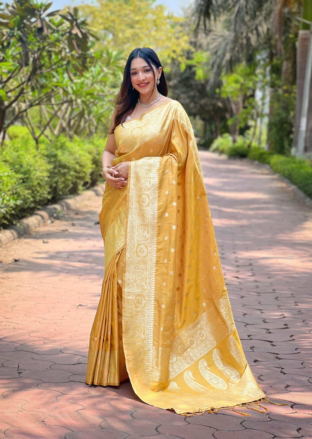 Womenline Yellow Color Banarasi Silk Saree