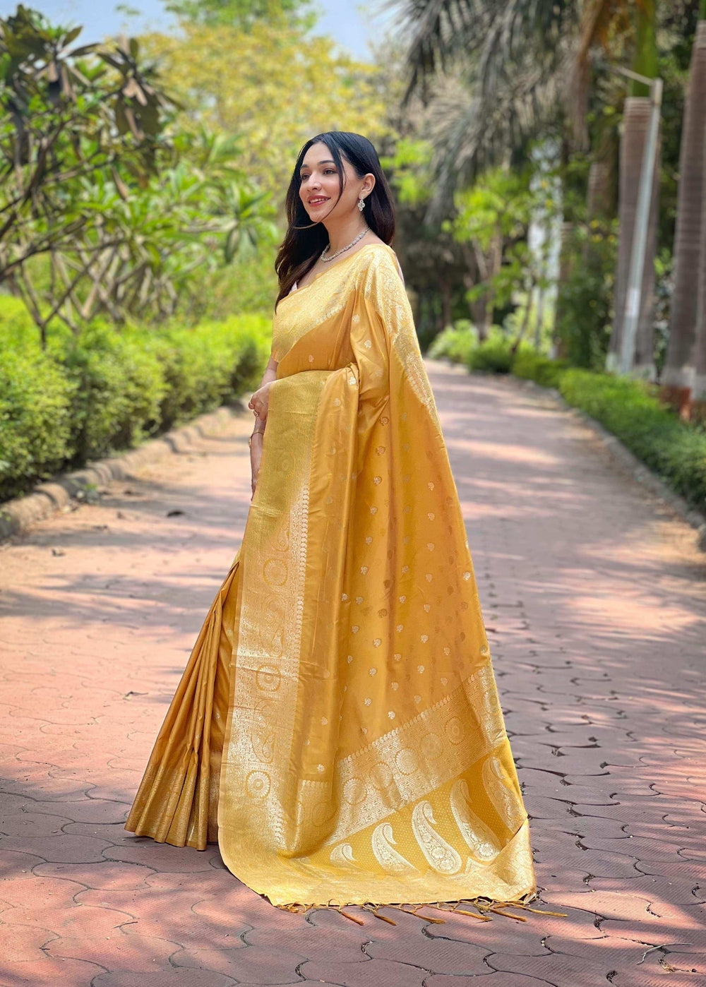 Womenline Yellow Color Banarasi Silk Saree