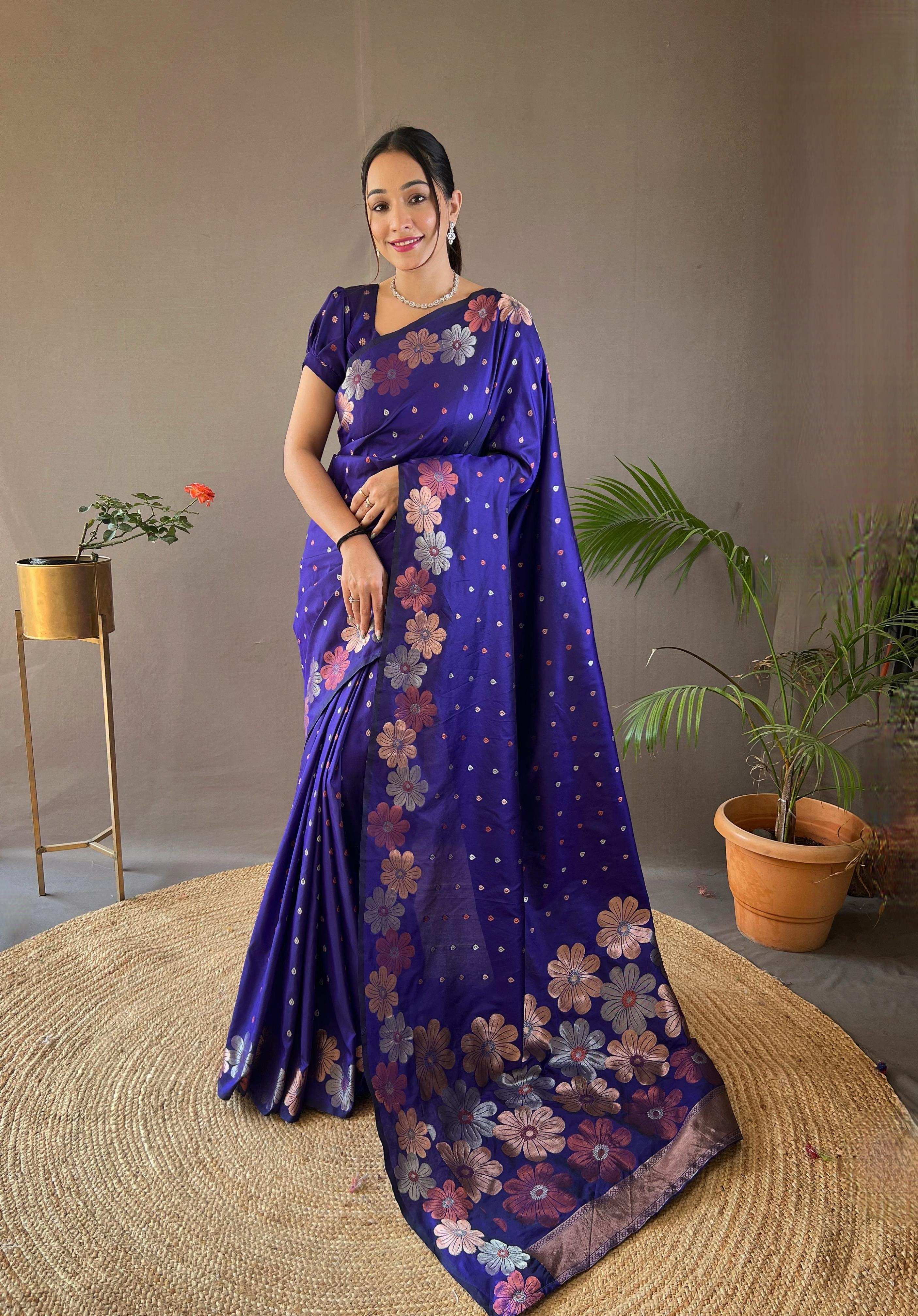 Womenline Royal Blue Color Banarasi Silk Saree