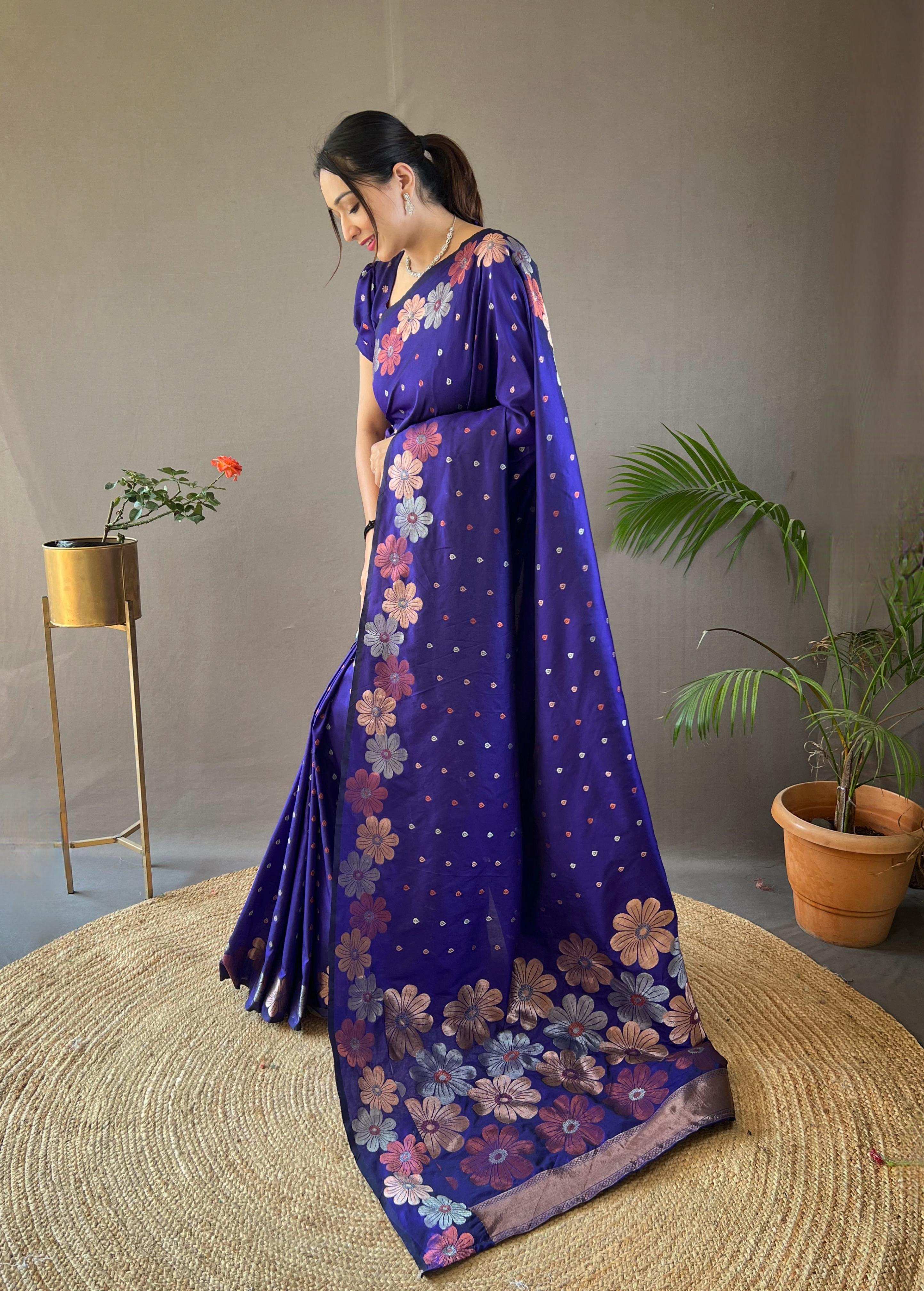 Womenline Royal Blue Color Banarasi Silk Saree