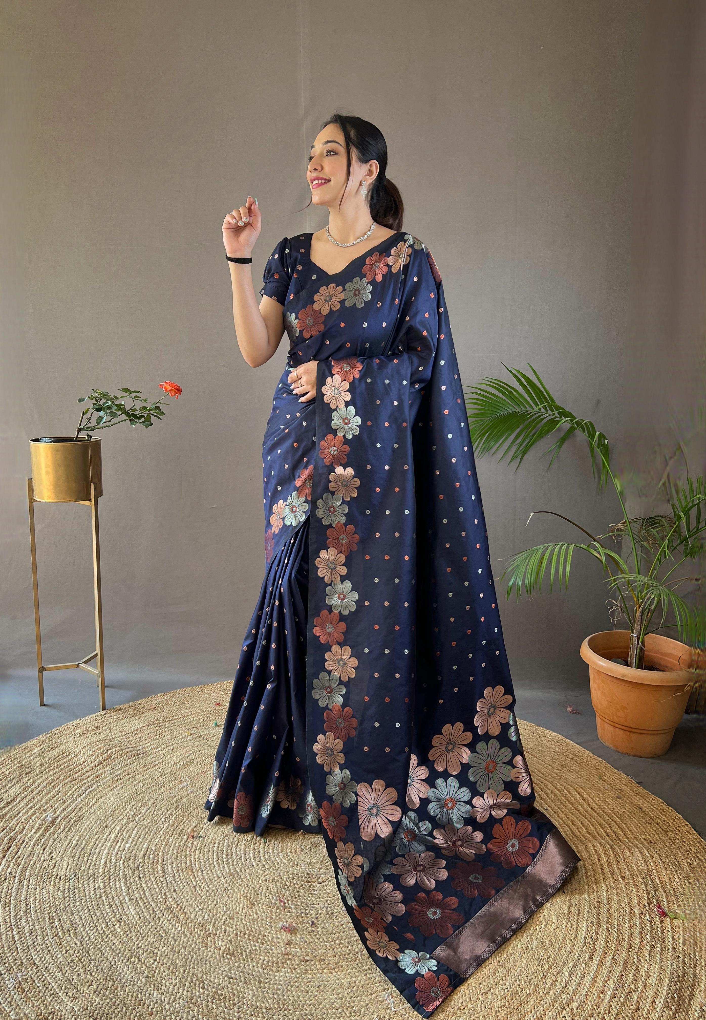 Womenline Nevy Blue Color Banarasi Saree