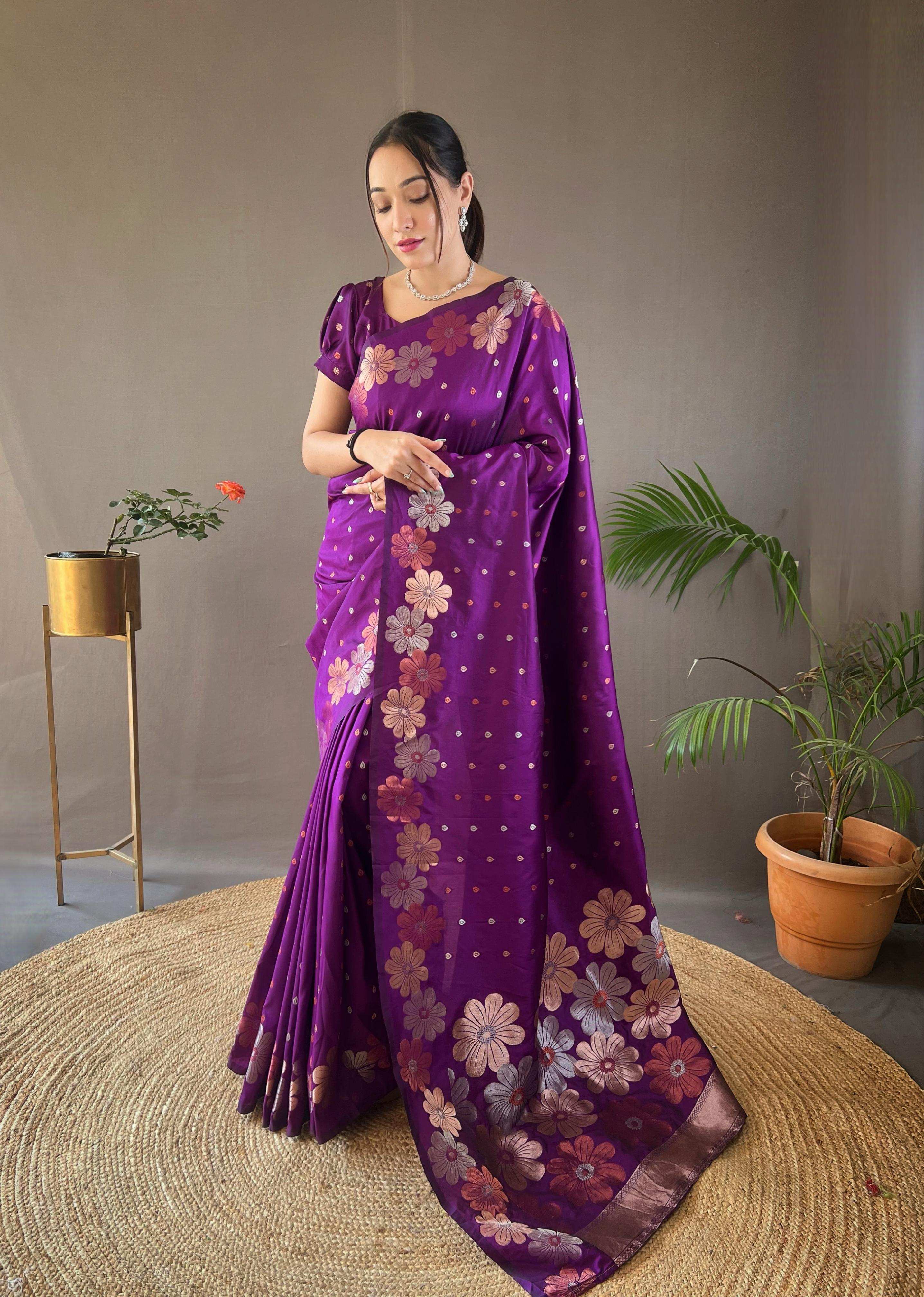 Womenline Purpal Color Banarasi Silk Saree