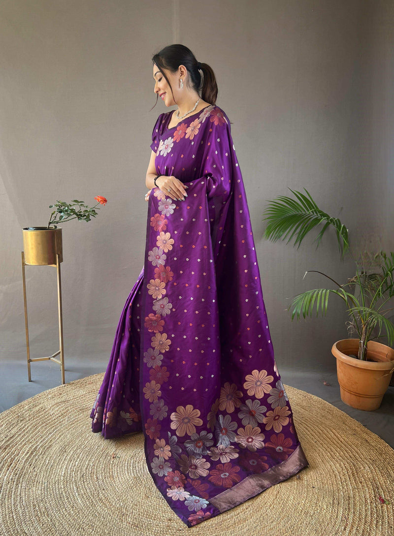 Womenline Purpal Color Banarasi Silk Saree