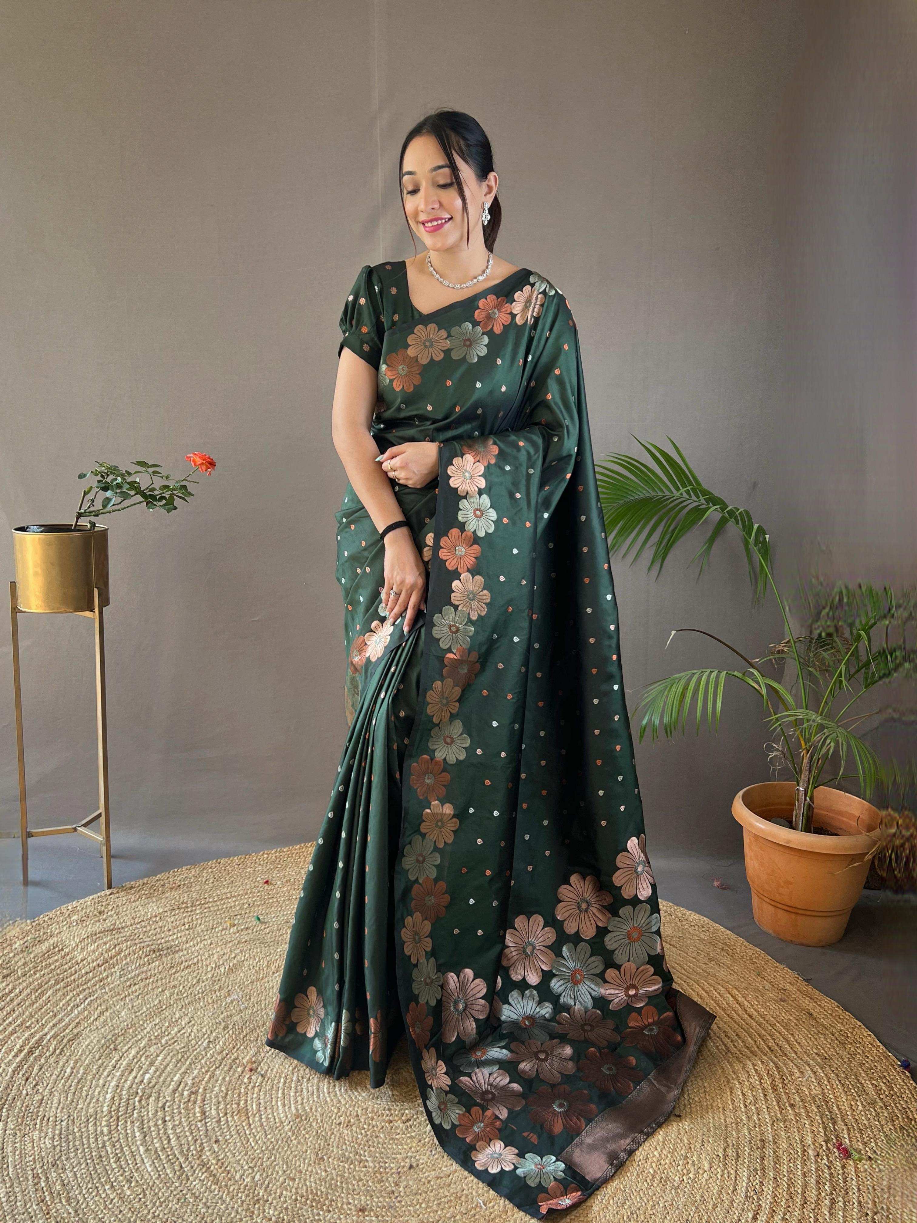Womenline Green Color Banarasi Silk Saree