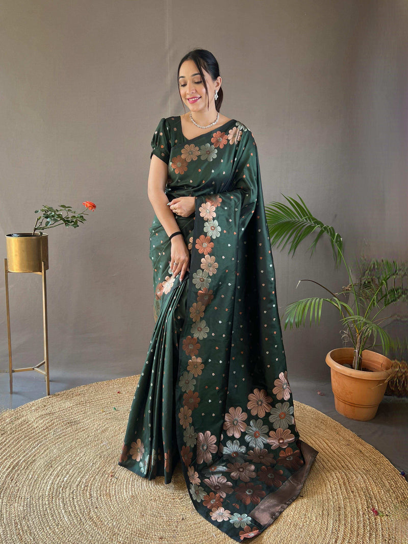 Womenline Green Color Banarasi Silk Saree
