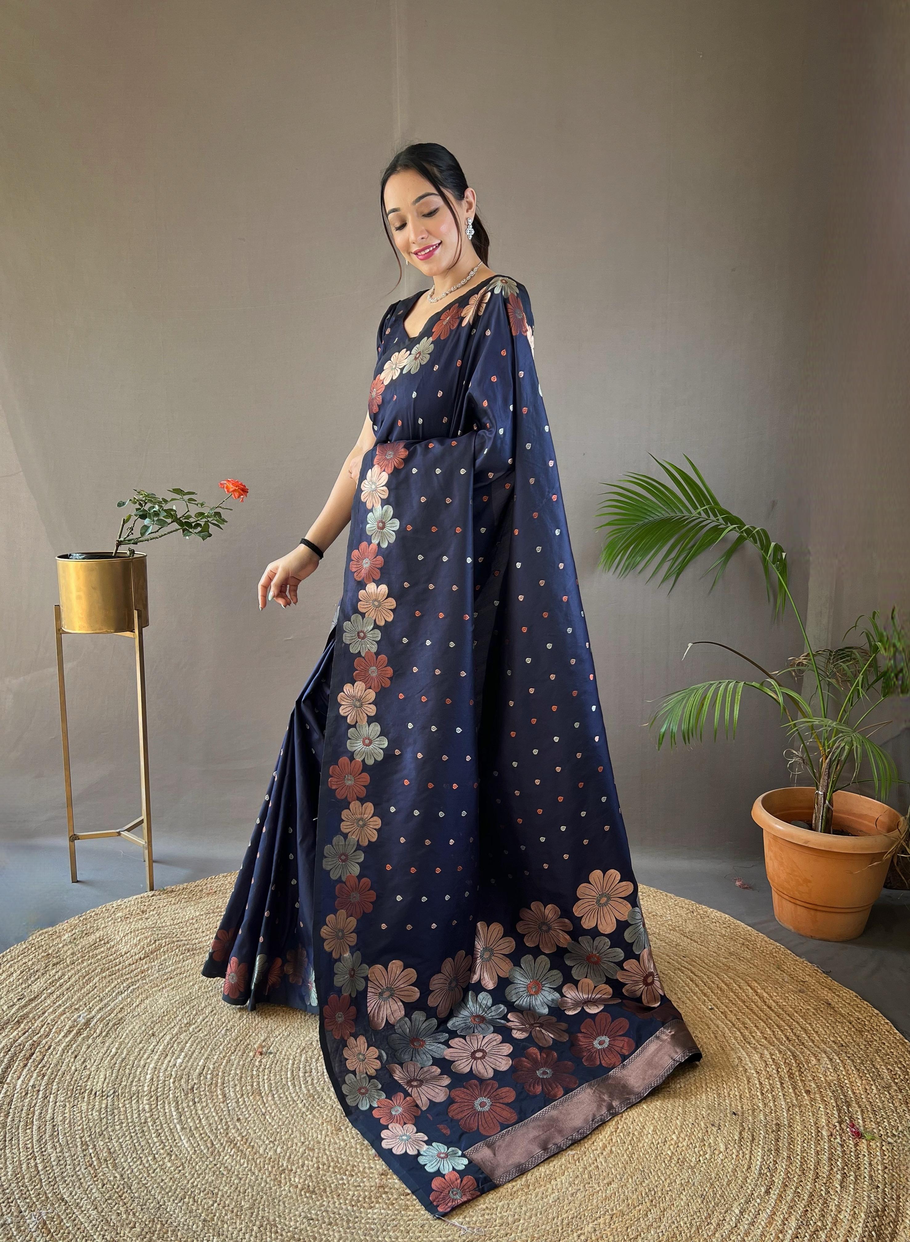 Womenline Nevy Blue Color Banarasi Saree
