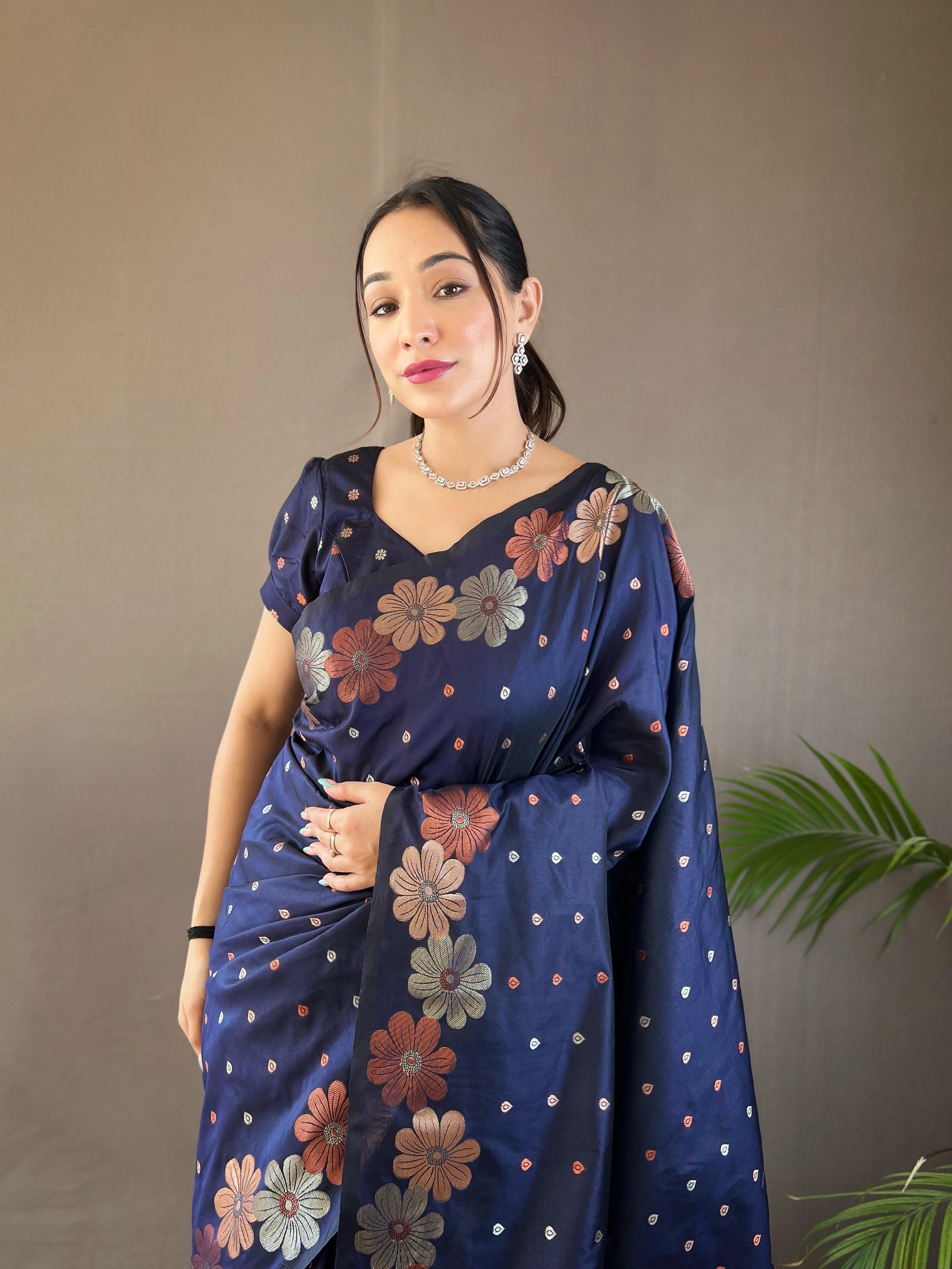 Womenline Nevy Blue Color Banarasi Saree