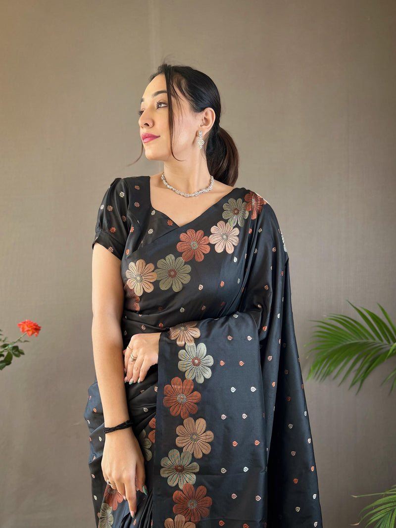 Womenline Black Banarasi Silk Saree