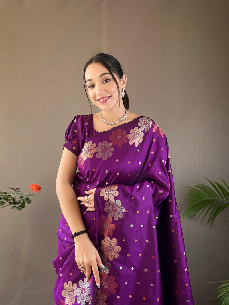 Womenline Purpal Color Banarasi Silk Saree