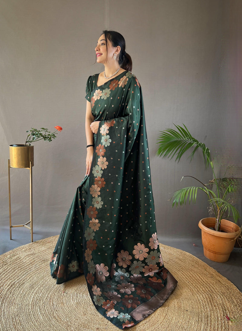 Womenline Green Color Banarasi Silk Saree