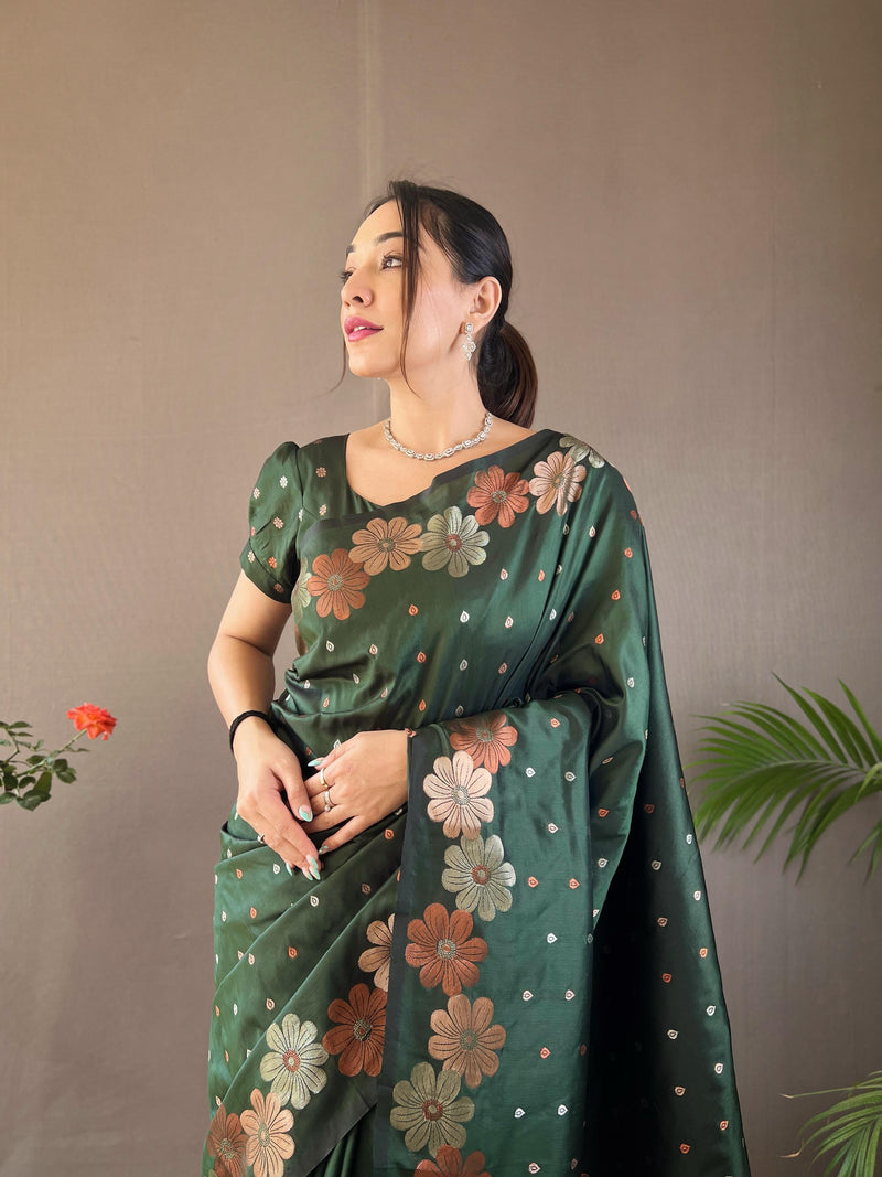 Womenline Green Color Banarasi Silk Saree