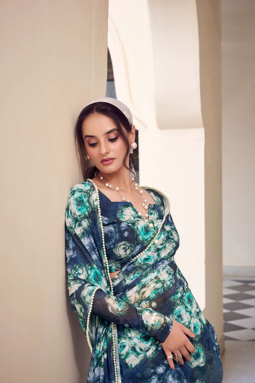 Womenline Navy Blue Color saree for wedding