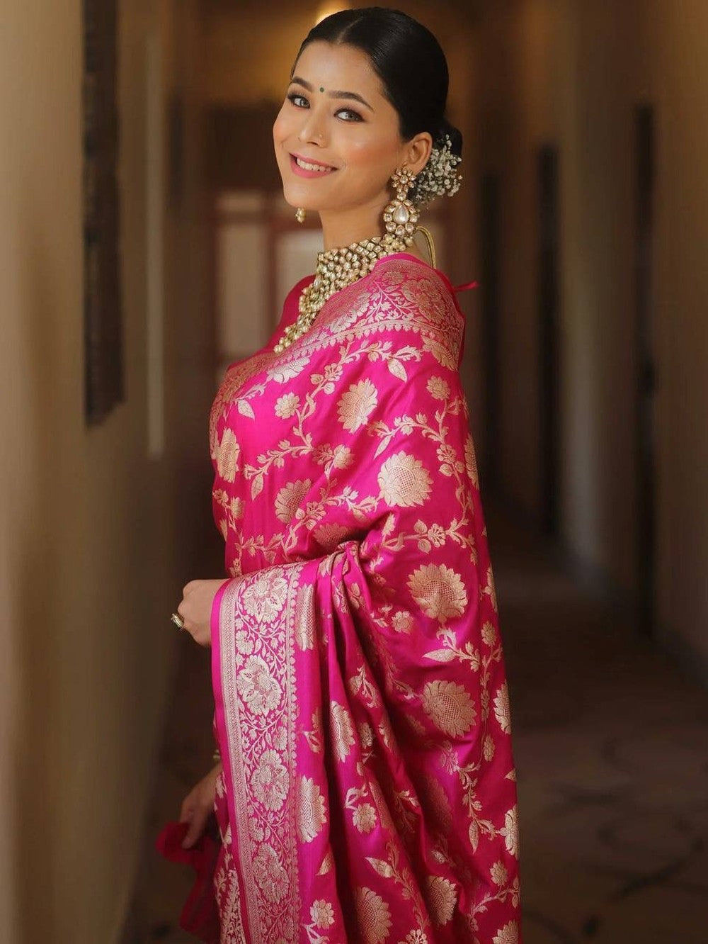 Womenline Pink banarasi Saree