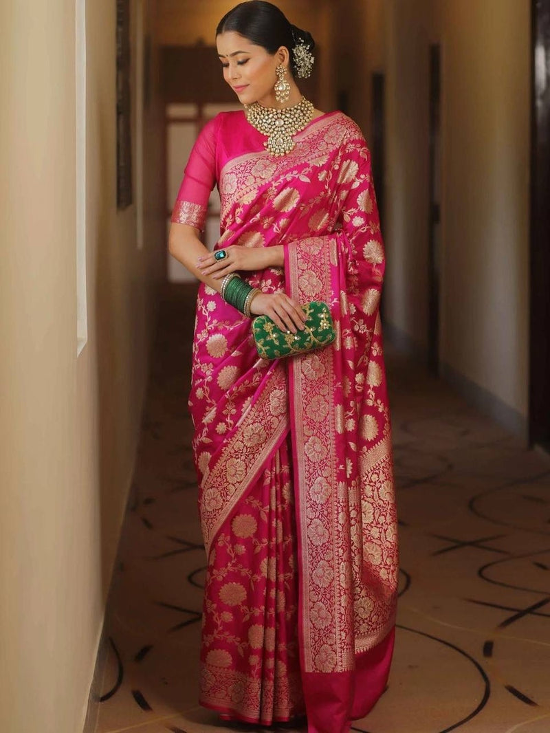 Womenline Pink banarasi Saree