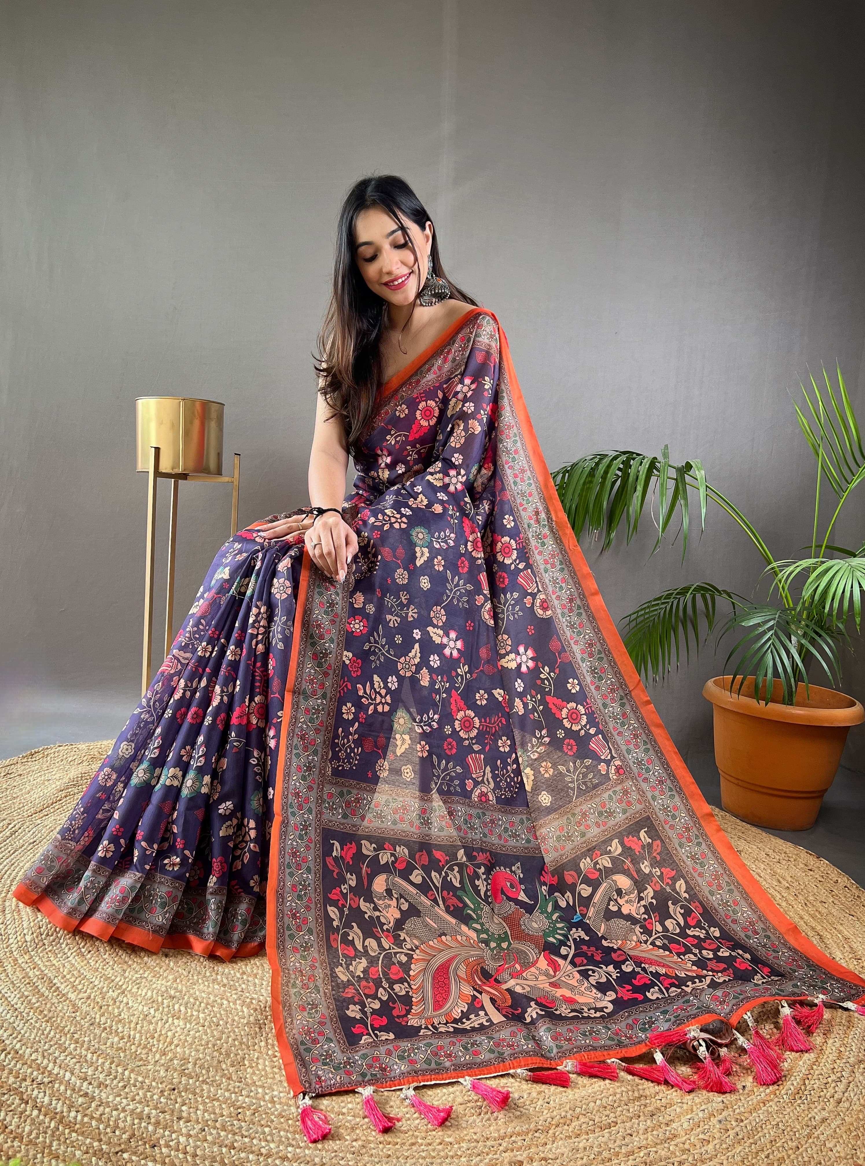 Womenline Purpal Color Kalamkari silk saree