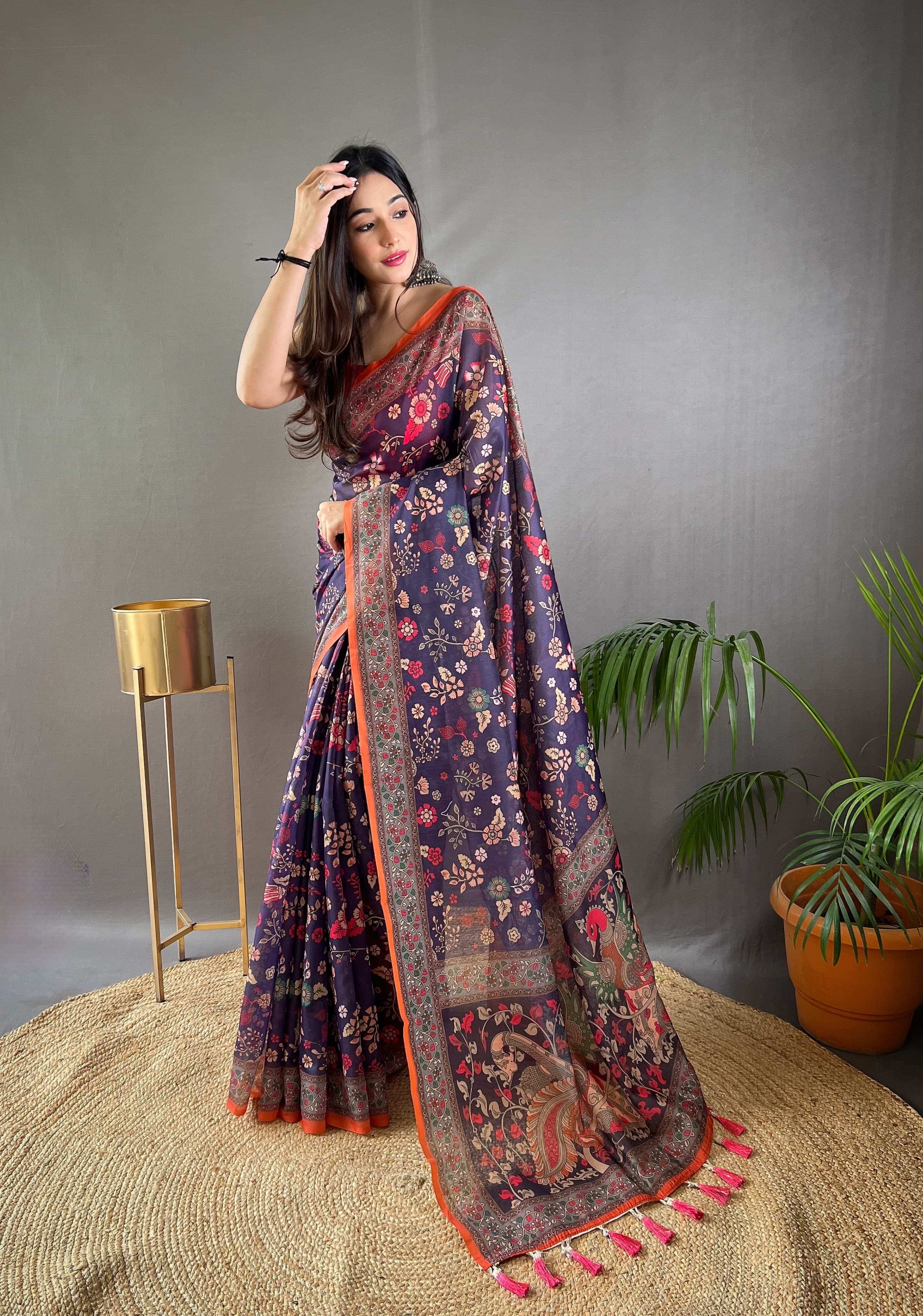 Womenline Purpal Color Kalamkari silk saree