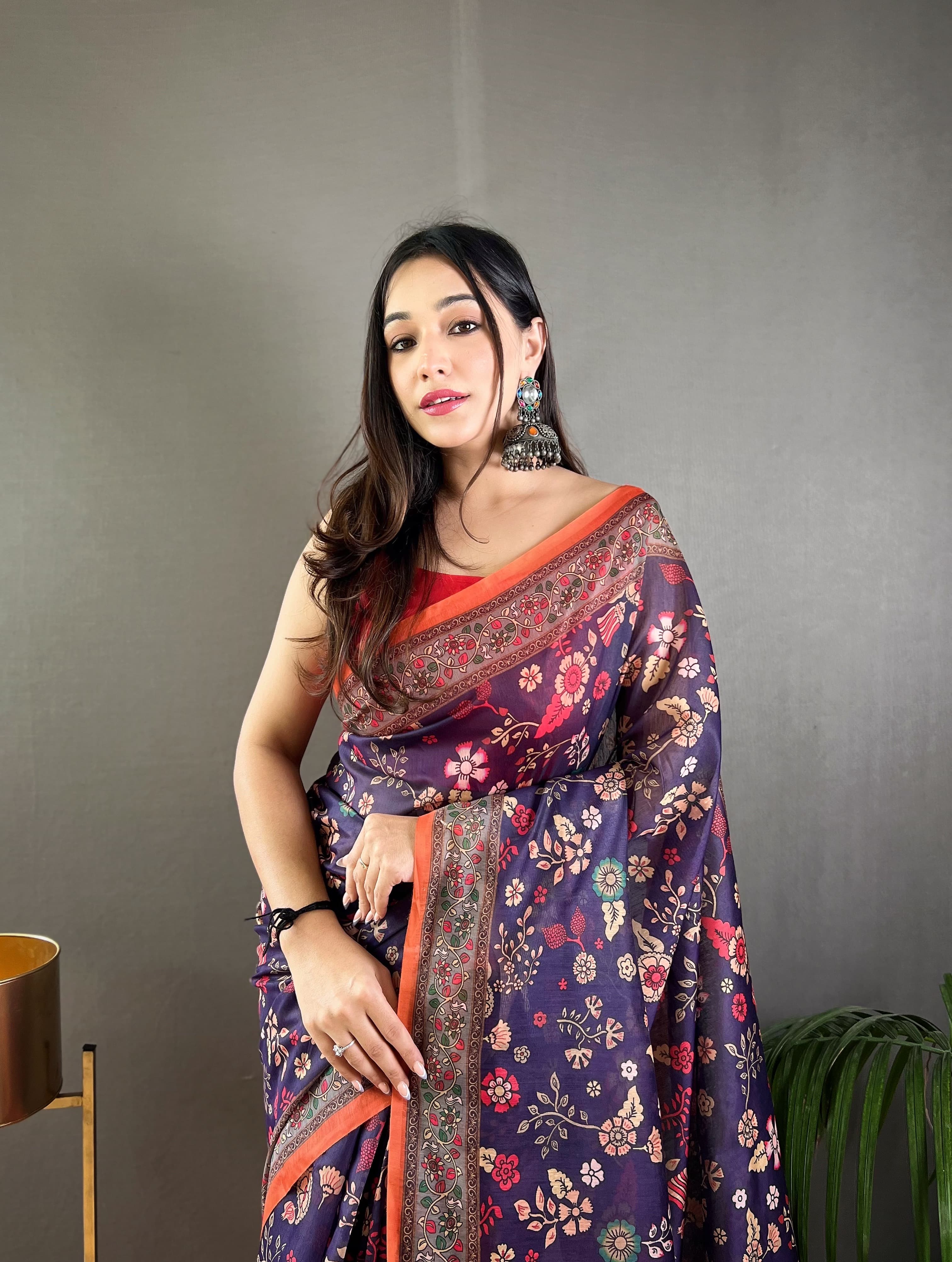 Womenline Purpal Color Kalamkari silk saree