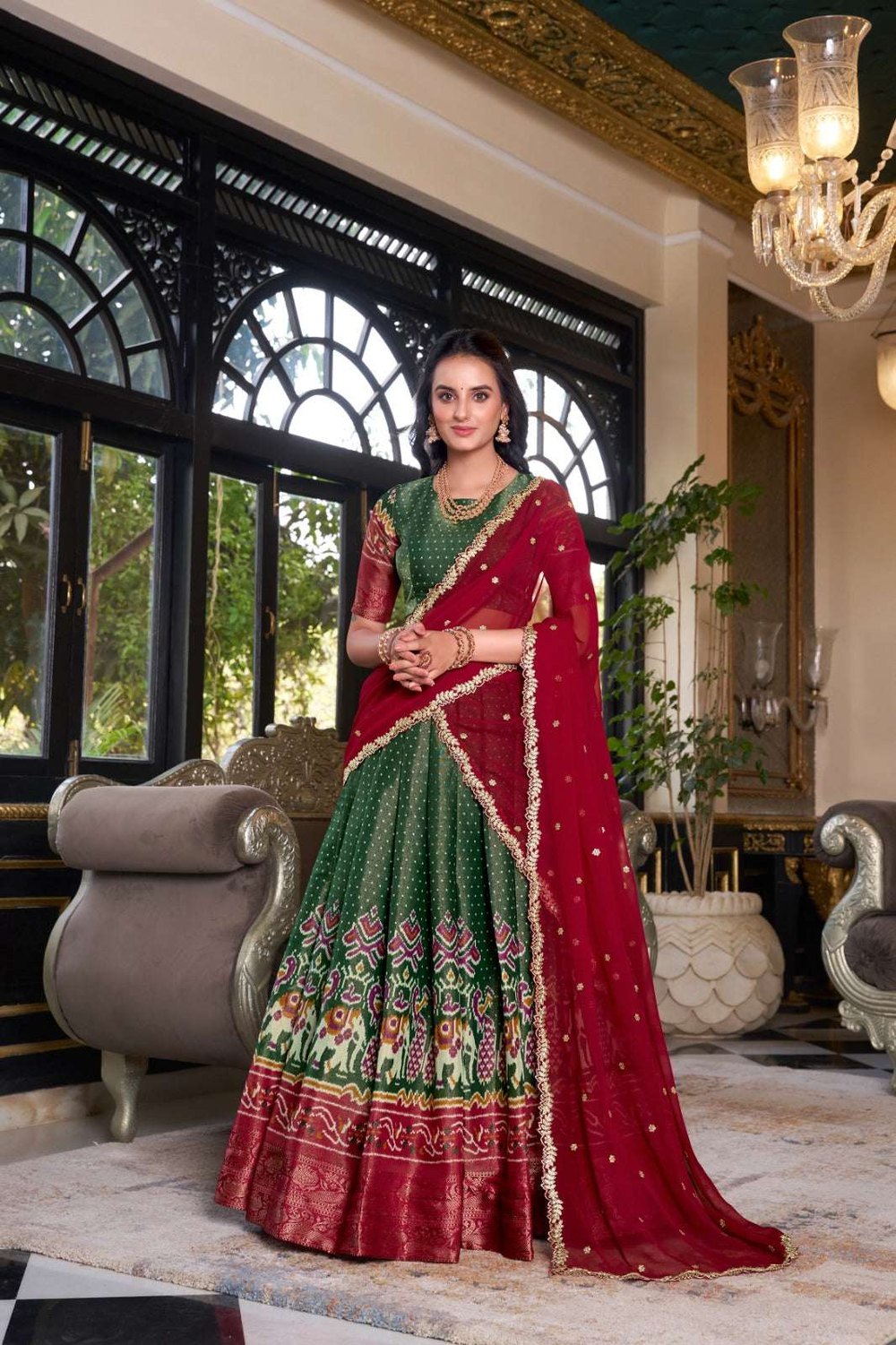 Womenline Green Color Silk that speaks tradition lehenga Choli