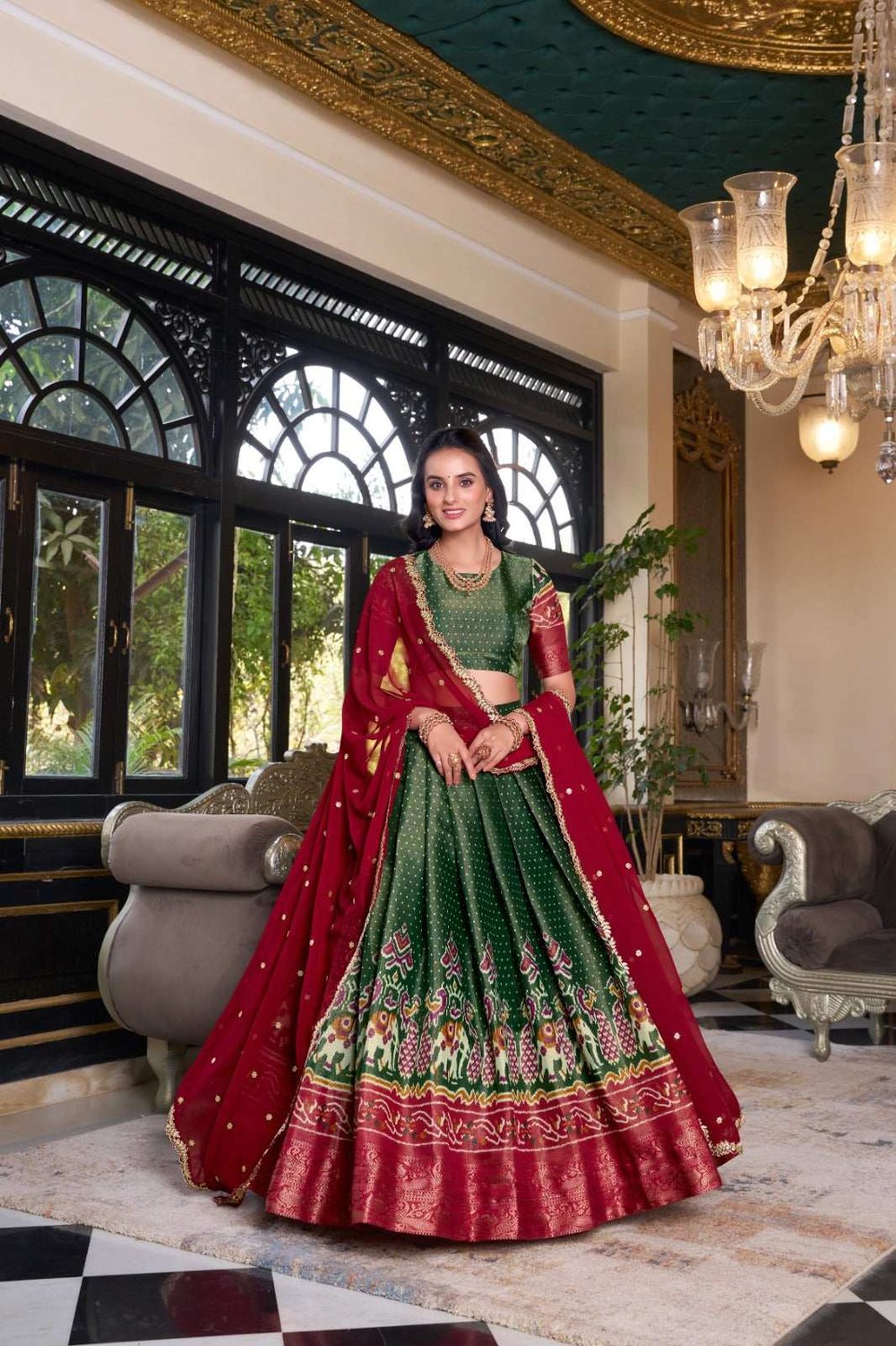 Womenline Green Color Silk that speaks tradition lehenga Choli
