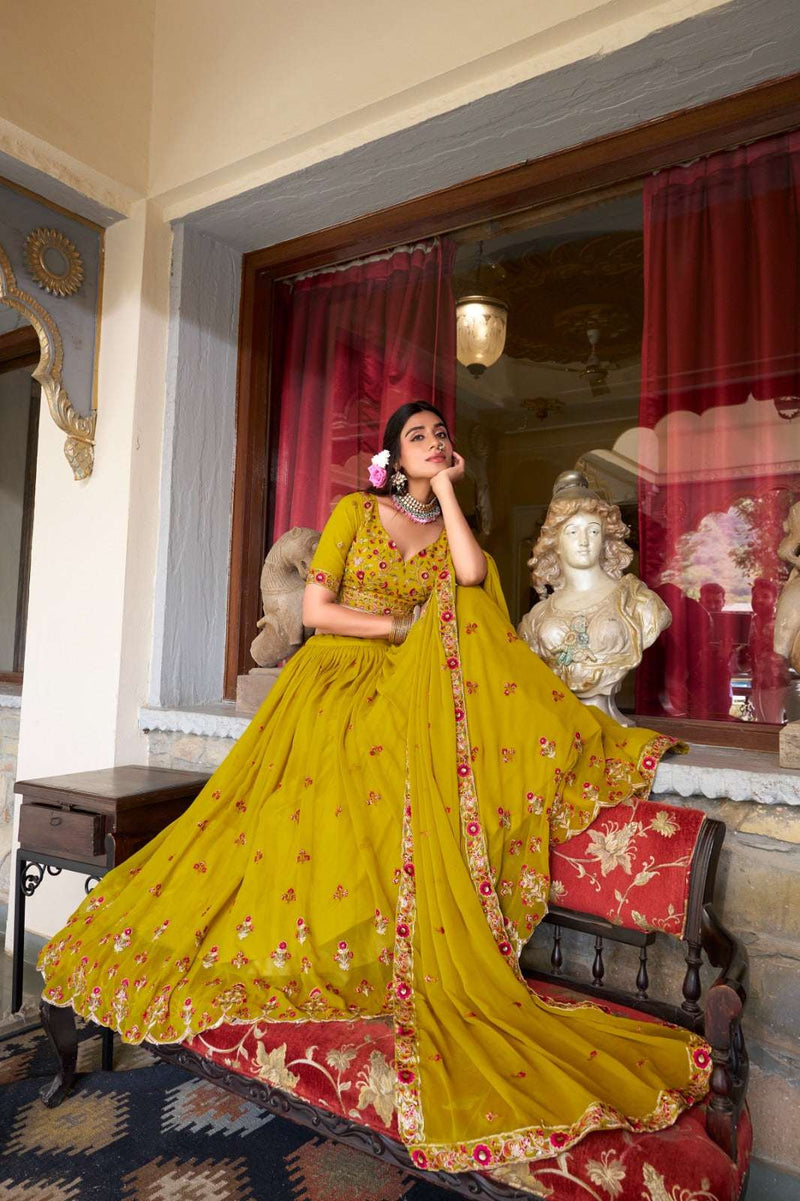 Womenline Yellow Color Stylish Lehenga Choli