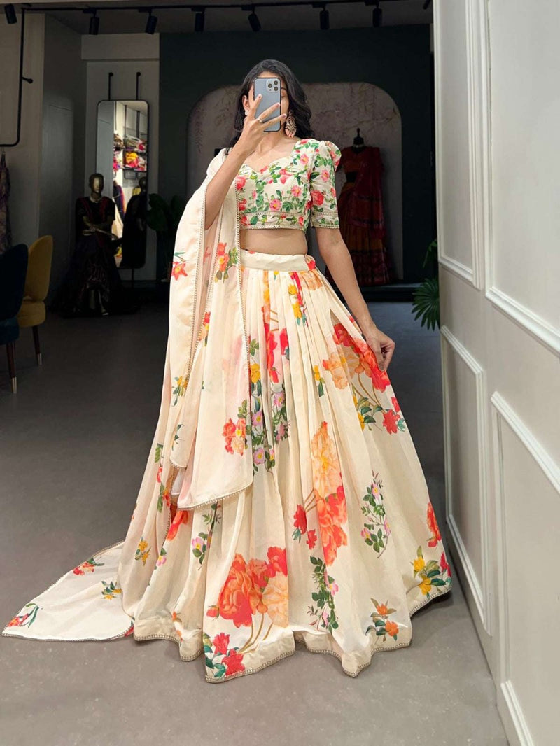 Womenline Floral Print Georgette Lehenga Choli