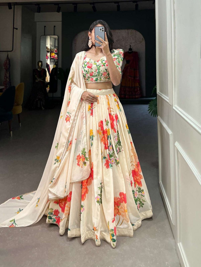 Womenline Floral Print Georgette Lehenga Choli