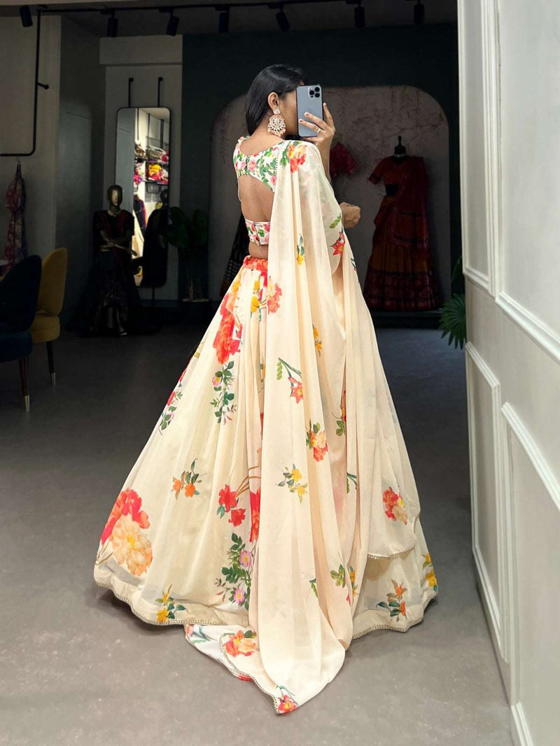 Womenline Floral Print Georgette Lehenga Choli