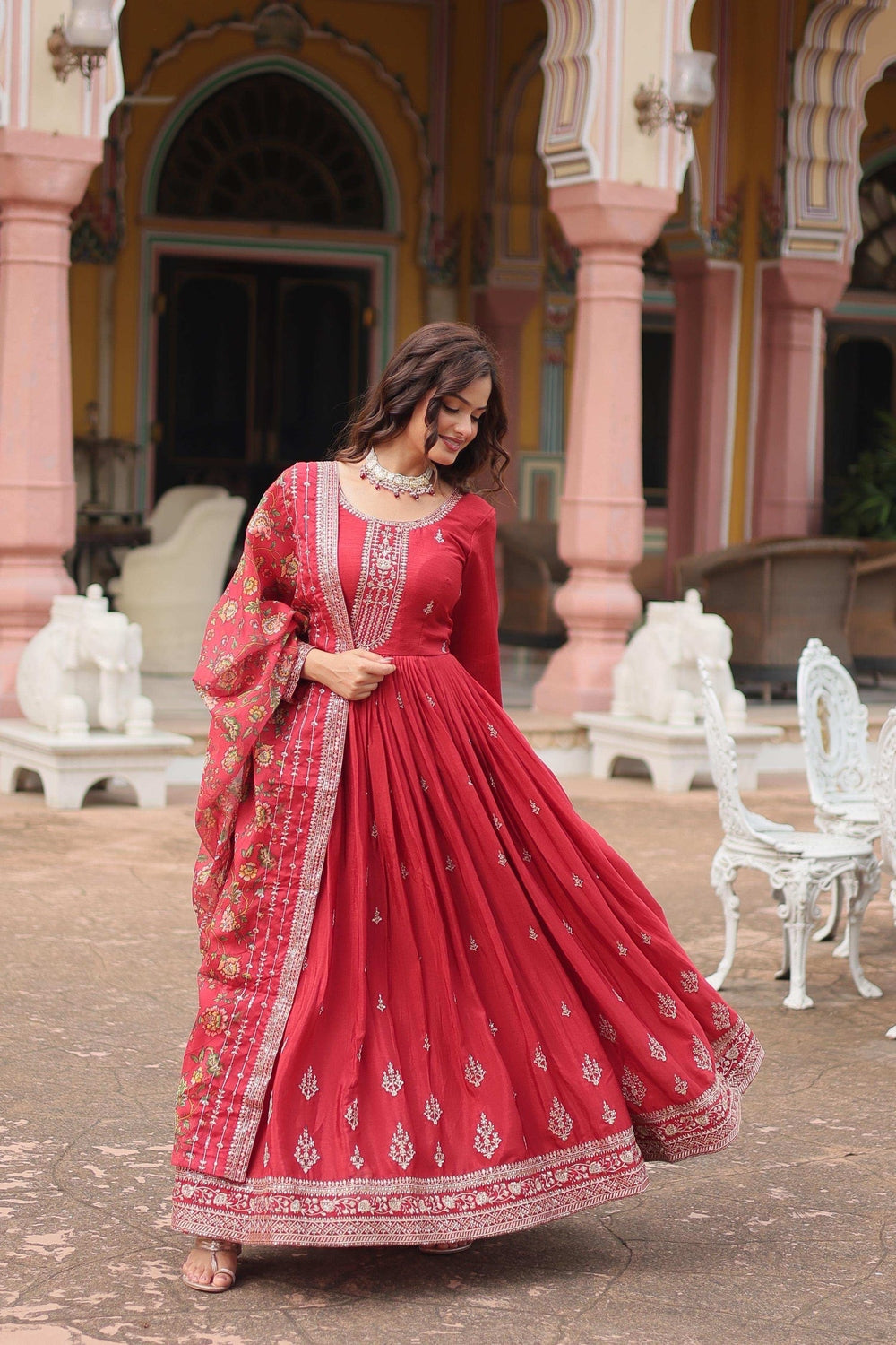 Womenline Red Color Designer Gown
