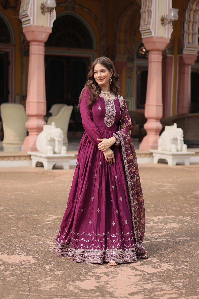 Womenline Wine Color Designer Gown