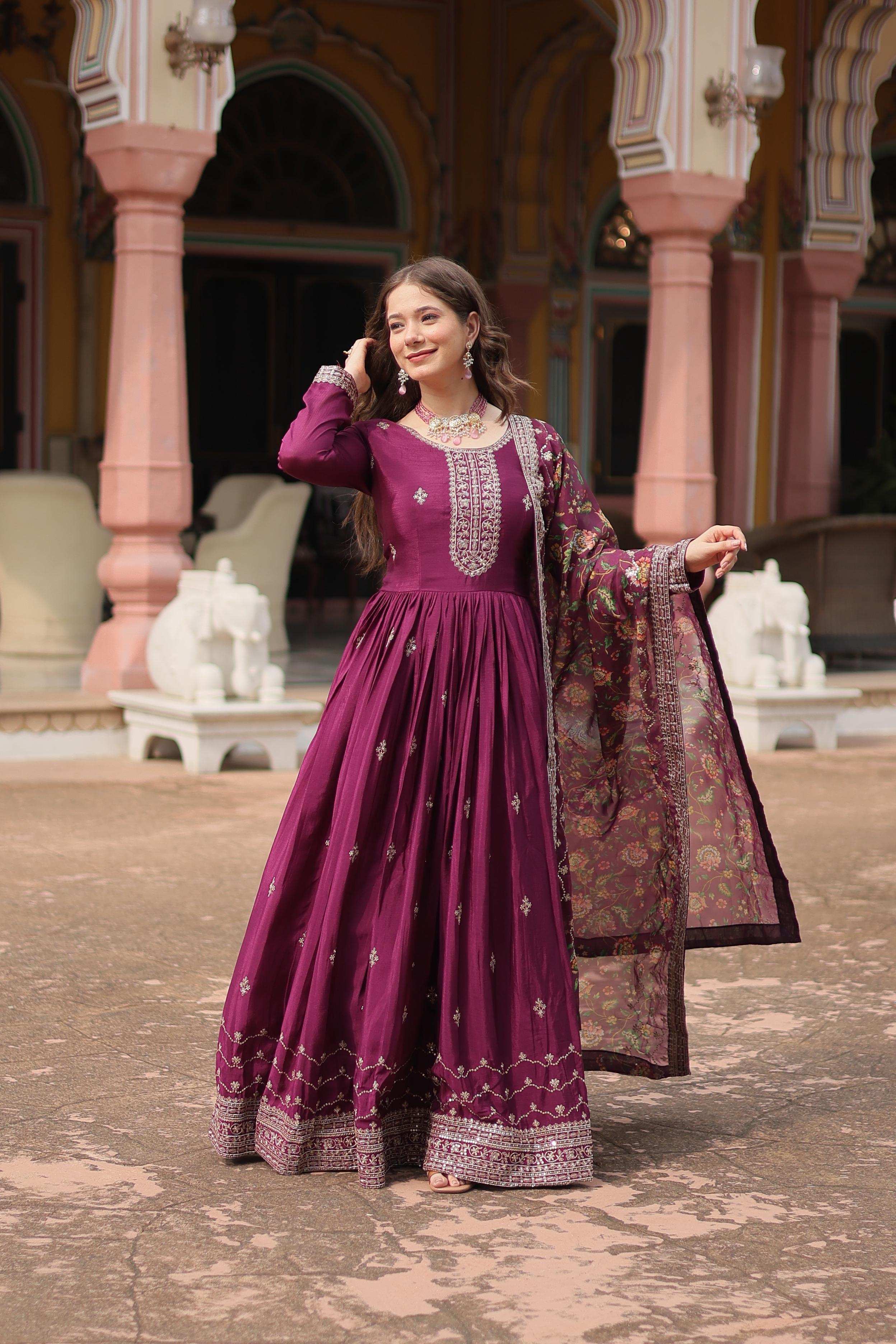 Womenline Wine Color Designer Gown