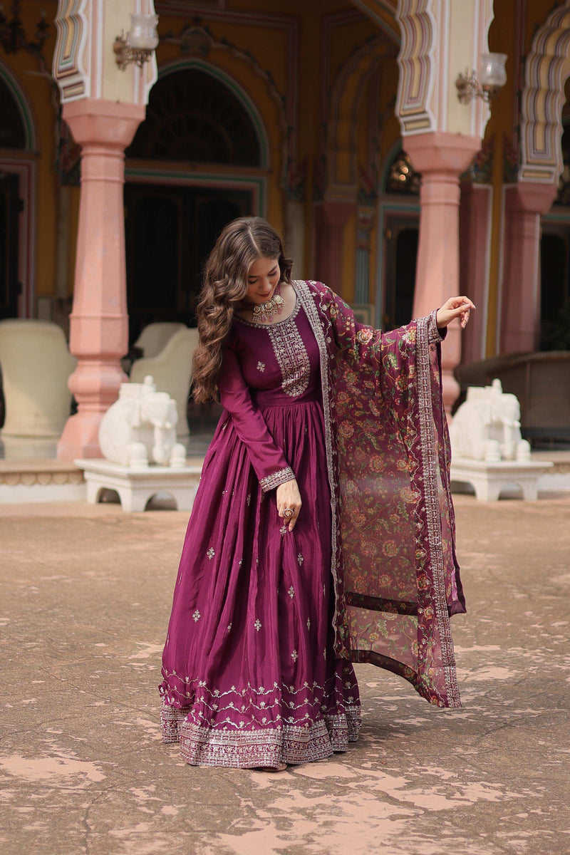 Womenline Wine Color Designer Gown