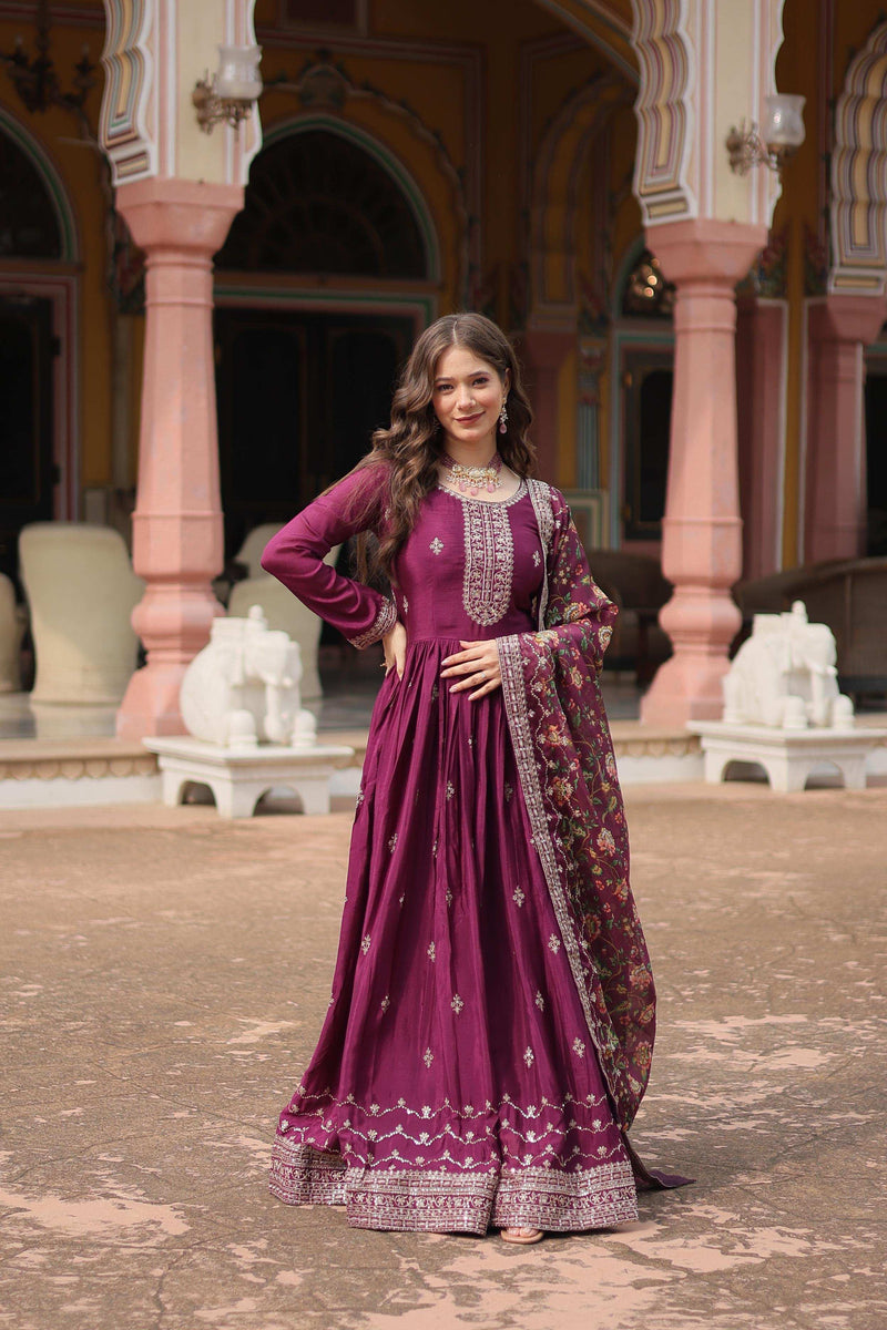 Womenline Wine Color Designer Gown