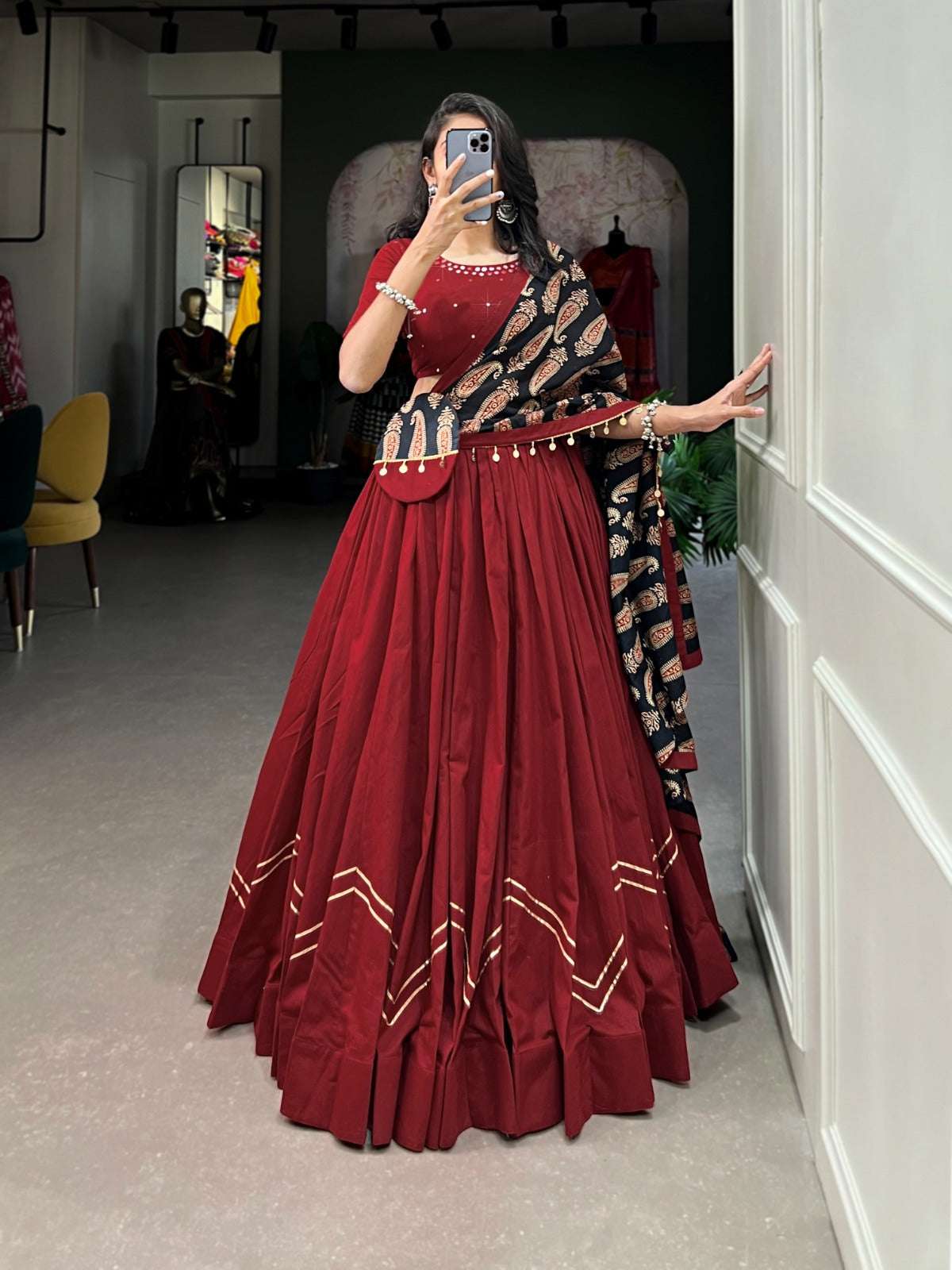 Womenline Red Color Navratri Lehenga Choli