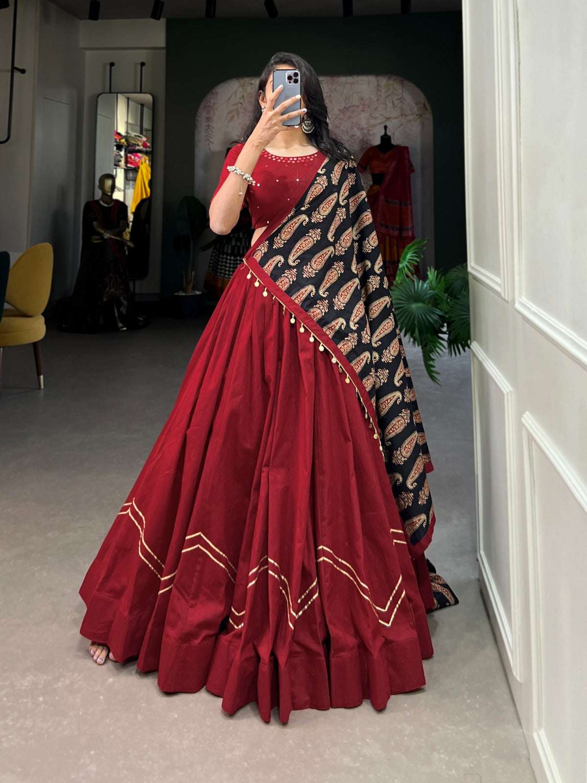 Womenline Red Color Navratri Lehenga Choli