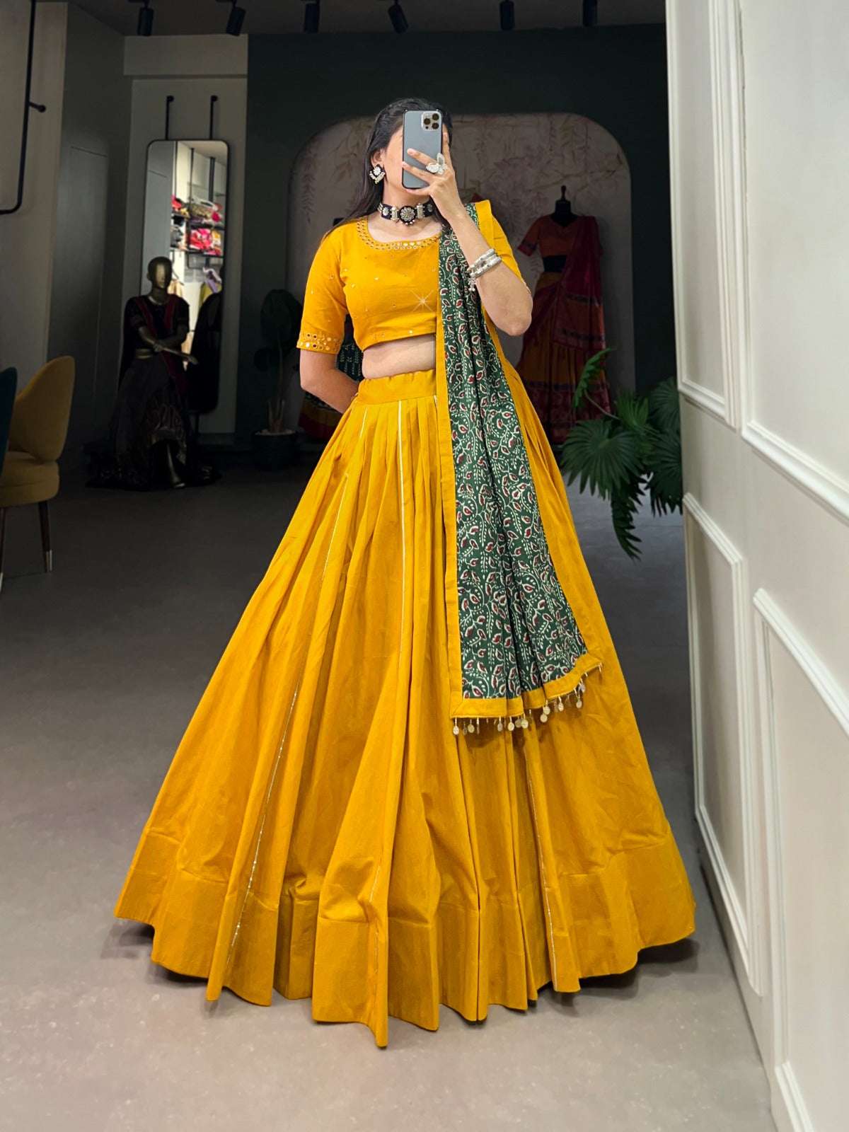 Womenline Yellow Color Navratri Lehenga Choli