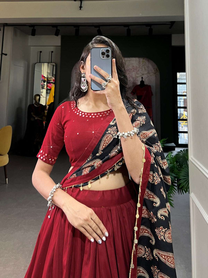 Womenline Red Color Navratri Lehenga Choli