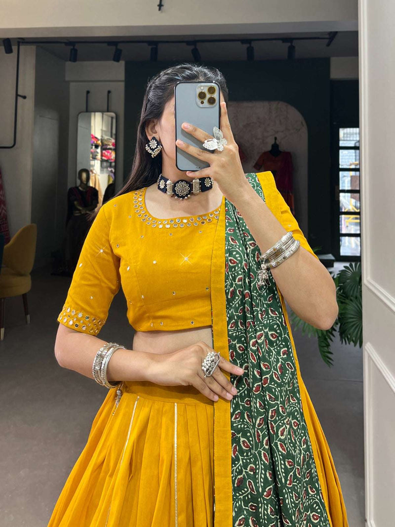 Womenline Yellow Color Navratri Lehenga Choli