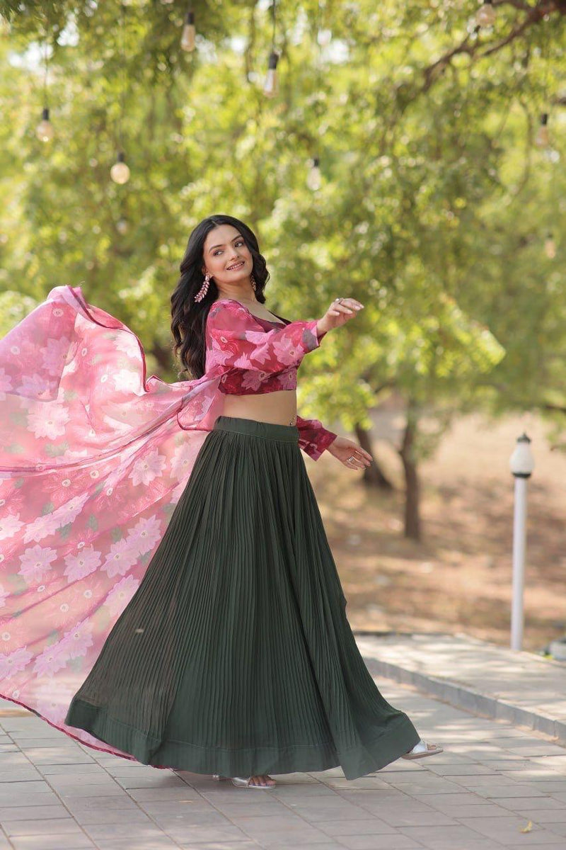 Womenline Stylish Green lehenga Choli