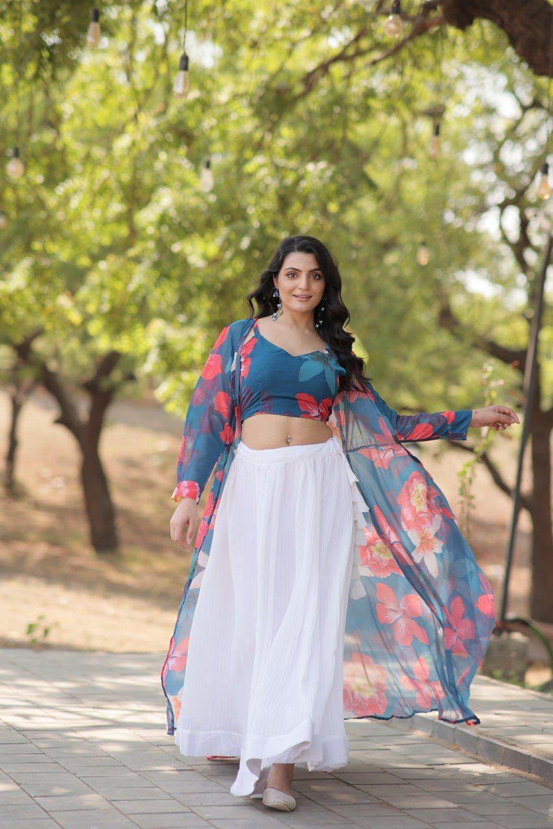 Womenline Stylish White Lehenga Choli