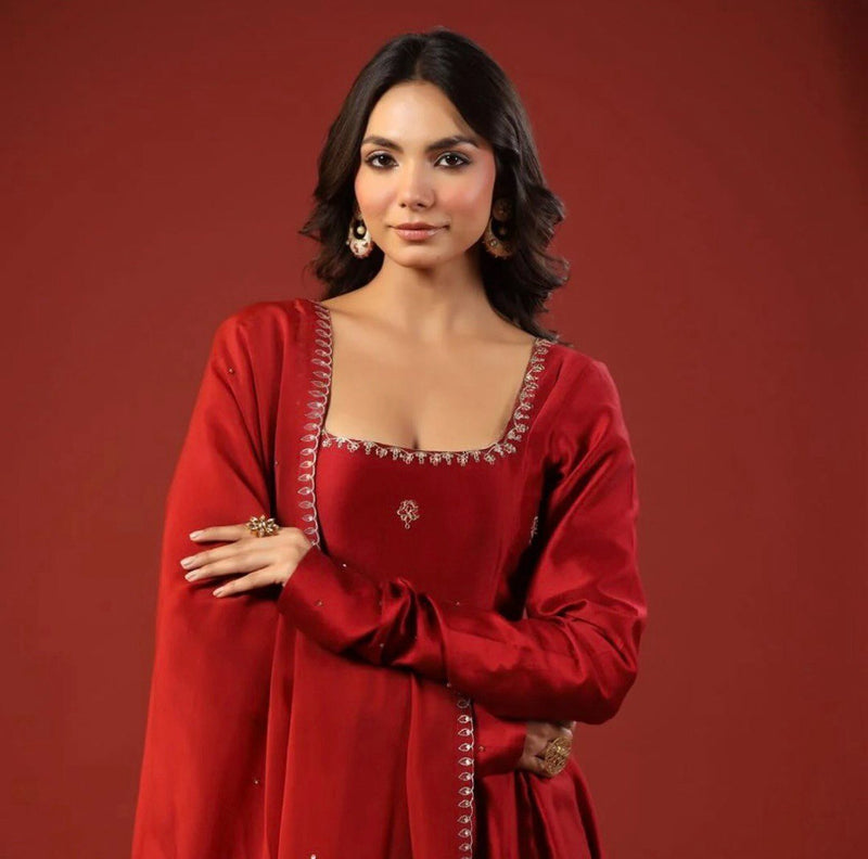 Womenline Red Color Anarkali