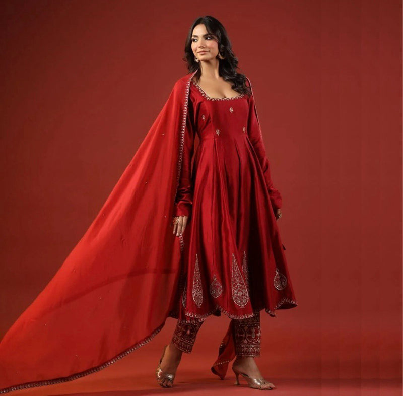 Womenline Red Color Anarkali