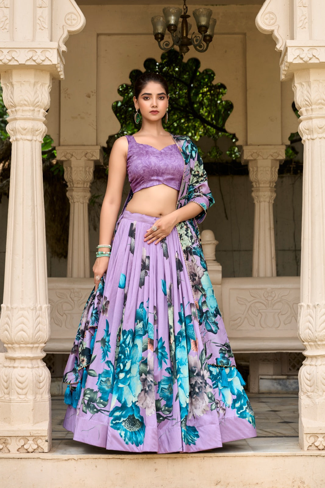 Womenline Pink Color burst of color in a floral print lehenga