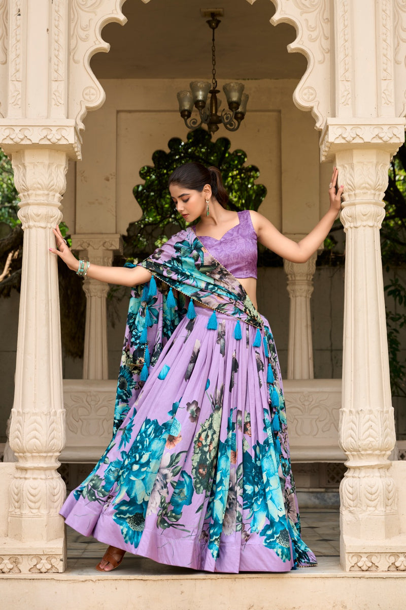 Womenline Pink Color burst of color in a floral print lehenga