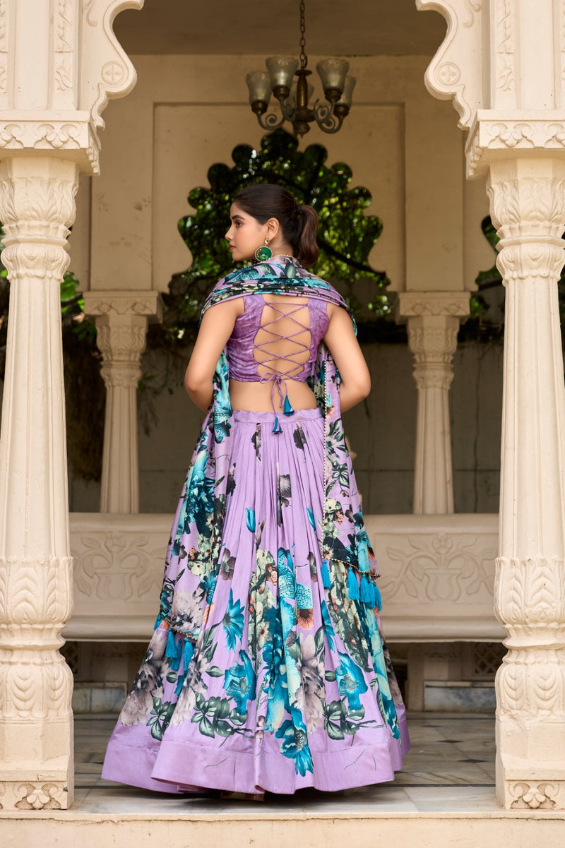 Womenline Pink Color burst of color in a floral print lehenga