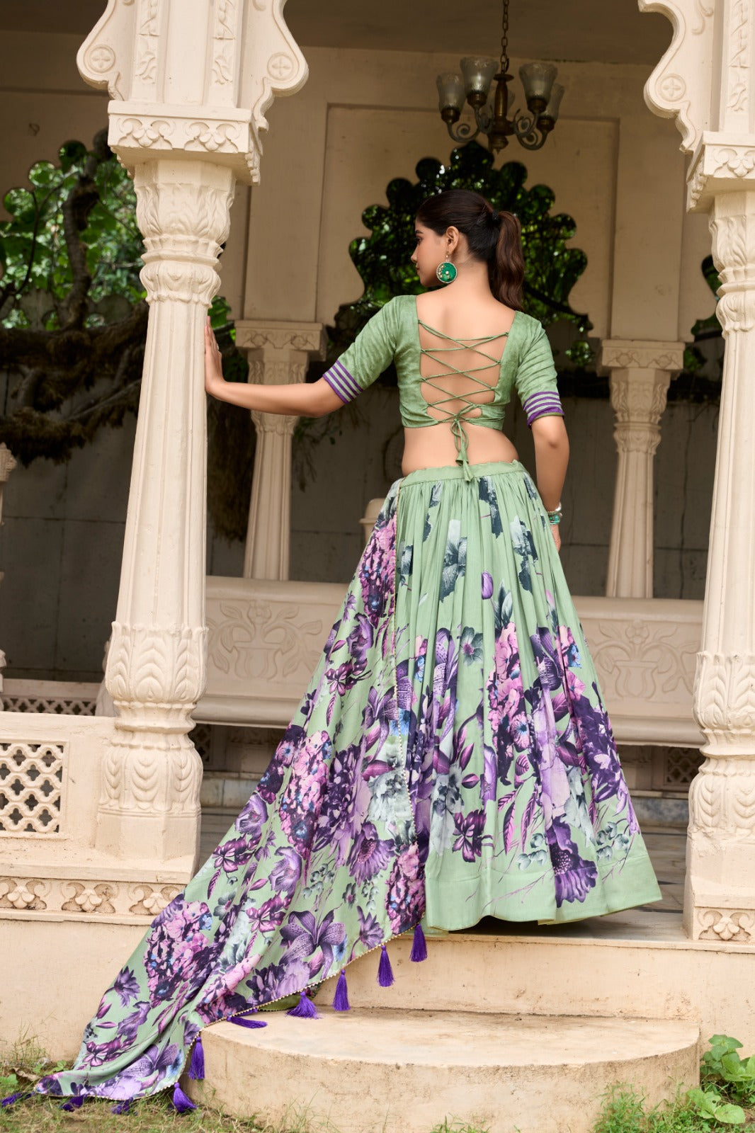 Womenline Green Color burst of color in a floral print lehenga