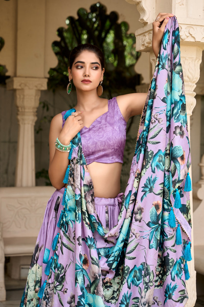 Womenline Pink Color burst of color in a floral print lehenga