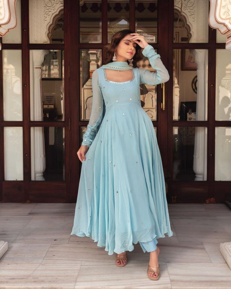 Womenline Sky Blue Pastel Anarkali Suit