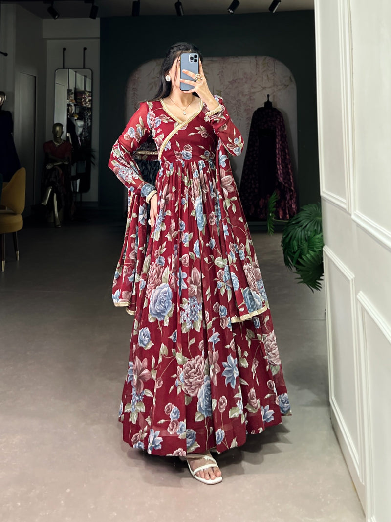 Womenline Red Color Sculpted beauty Gown