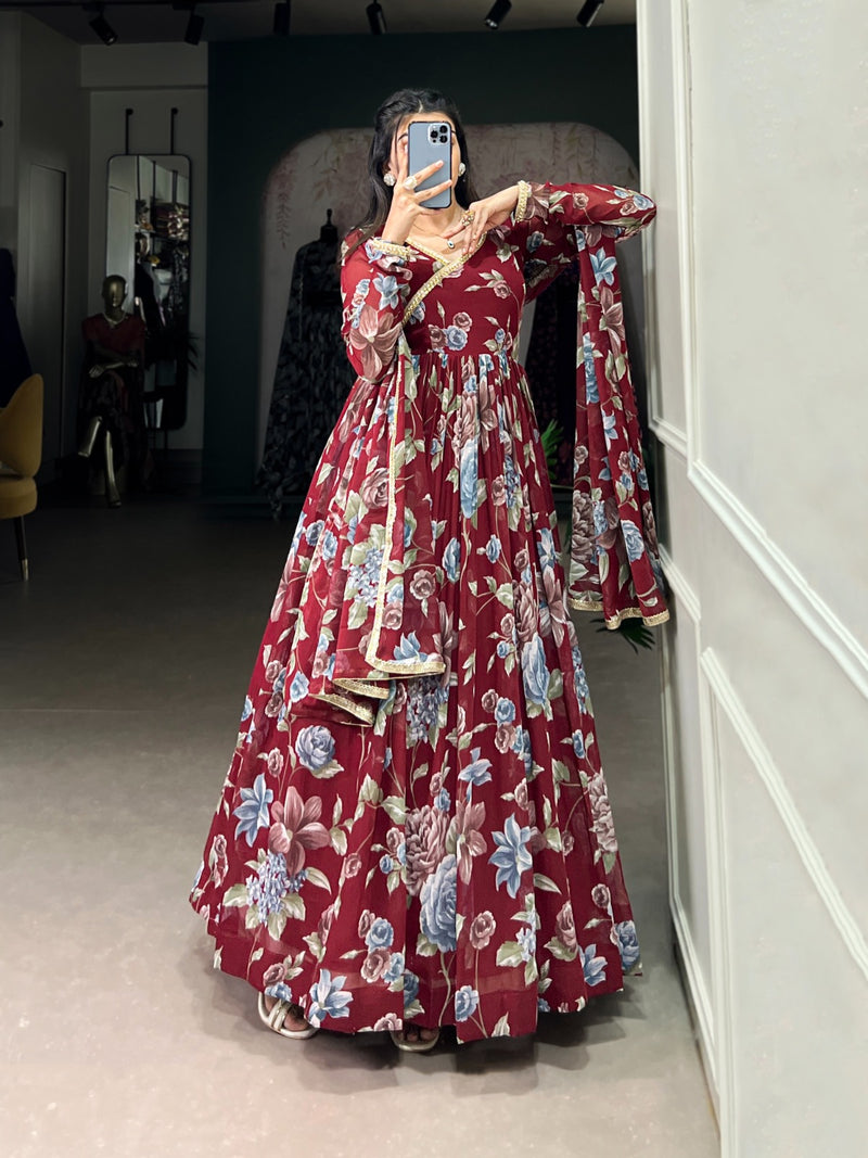 Womenline Red Color Sculpted beauty Gown